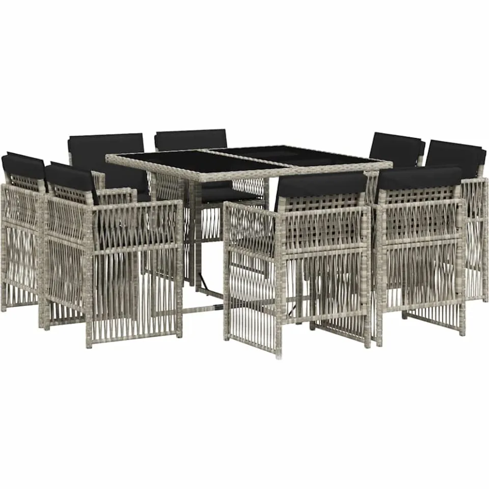 vidaXL 9-delige Tuinset met kussens poly rattan lichtgrijs