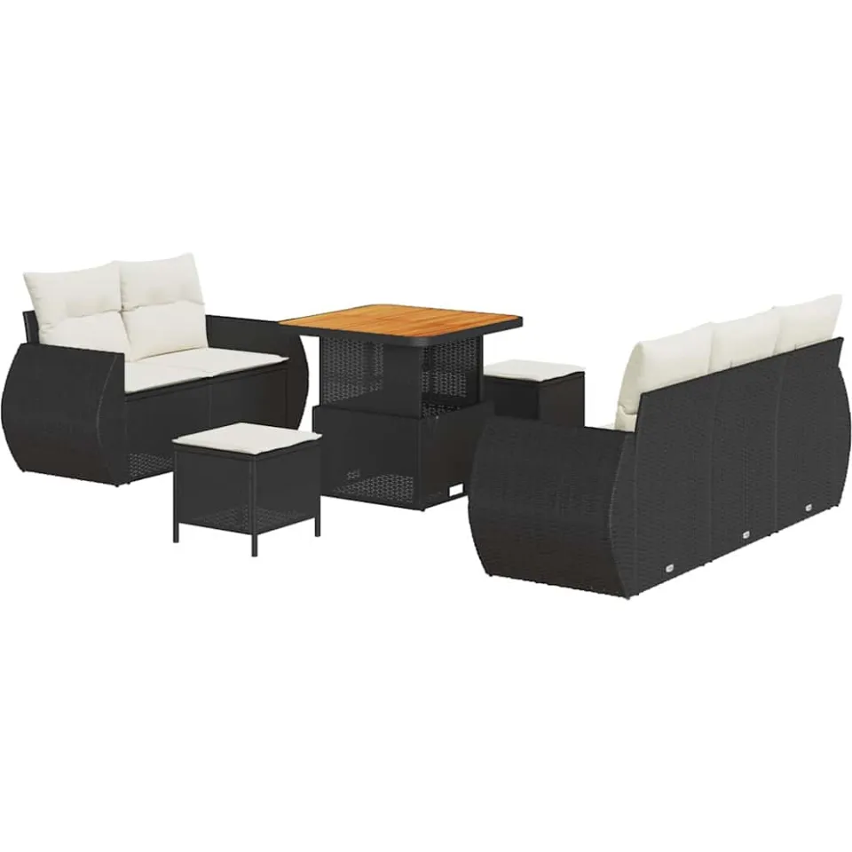 vidaXL Tuinbankenset 8 st Zwart poly rattan, foto 3