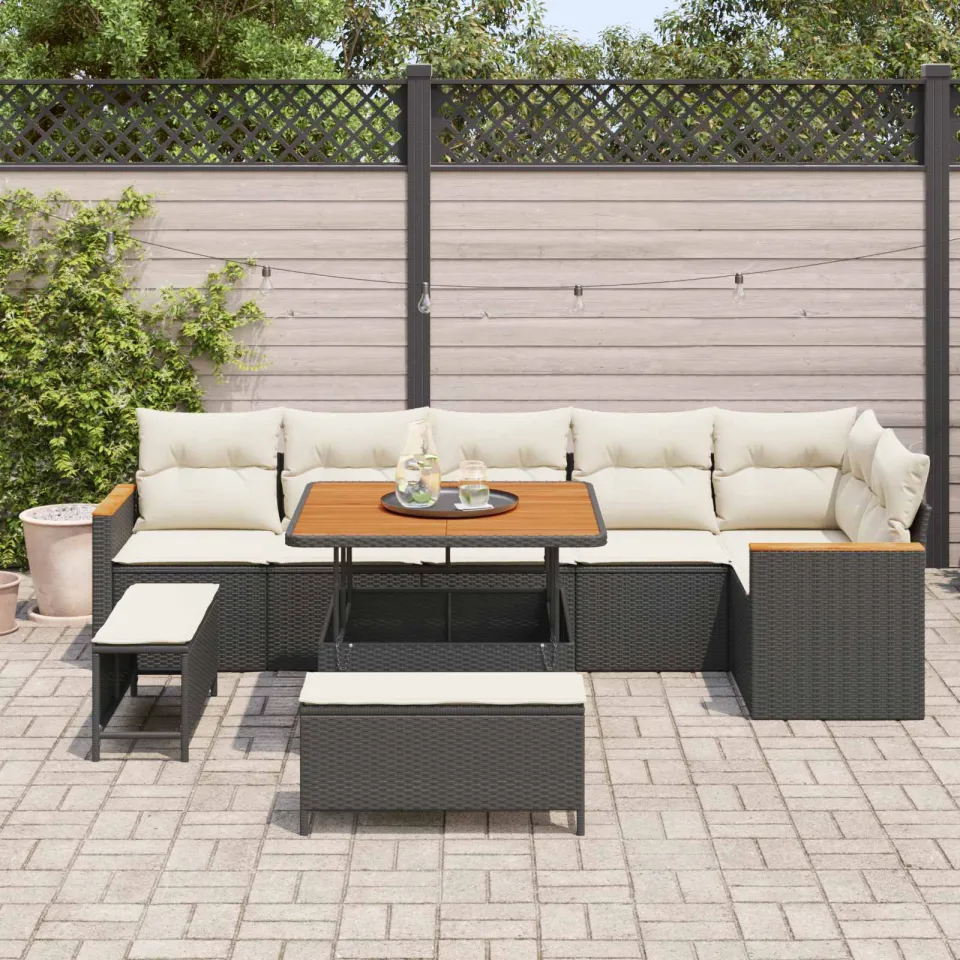 vidaXL Tuinbankenset 9 st Zwart poly rattan, foto 3