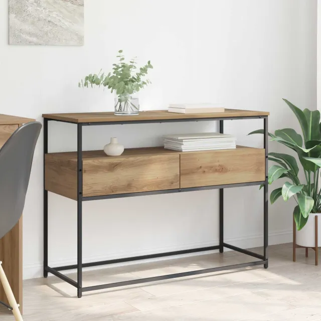 vidaXL Wandtafel Artisan Eiken 100 x 40 x 75 cm Bewerkt hout, foto 2
