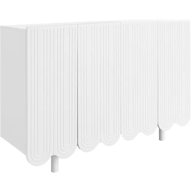 Ropilly Dressoir - 120 x 37,5 x 80,8 cm - met 4 deuren en interne legplanken - wit MDF met druppelvormige deurpanelen - voor de woonkamer