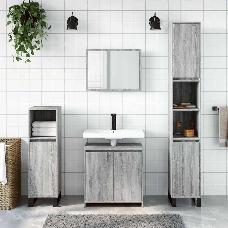 vidaXL 2-delige Badkamermeubelset bewerkt hout grijs sonoma eikenkleur, foto 3