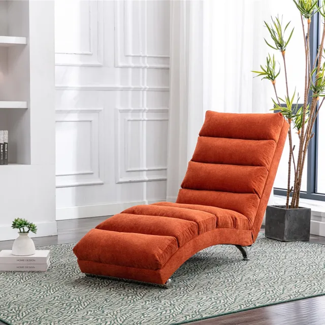 HAUSS SPOLE Ligbank - Relax Massagelounge - Chaise Longue - Ergonomische Massage & Trilling - 55x148x84 cm - Voor Woonkamer - Linnen Oranje