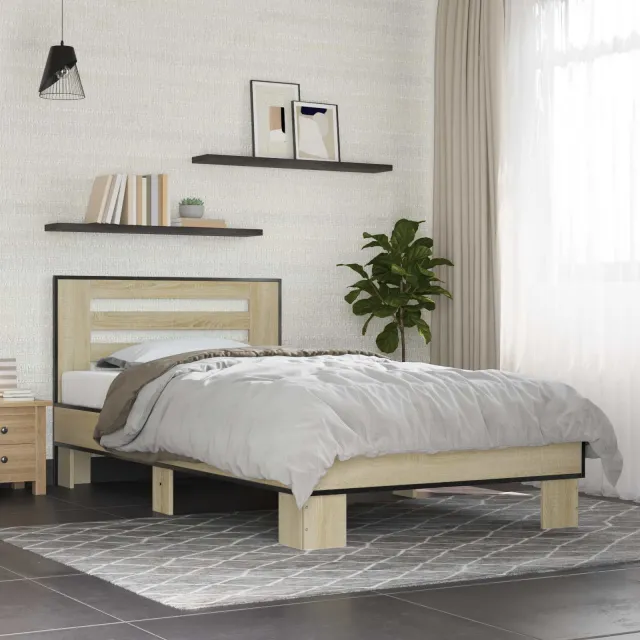 vidaXL Bedframe met Hoofdeinde Sonoma Eiken 80 x 200 cm Bewerkt hout Bruin