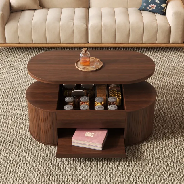 STILVORA Salontafel - In Hoogte Verstelbaar Met Opklapbaar Blad En Uitschuifplank - Voor Woonkamer En Thuiswerken - MDF - 110x55,5x40 Cm - Walnoot Natuurlijke walnoot
