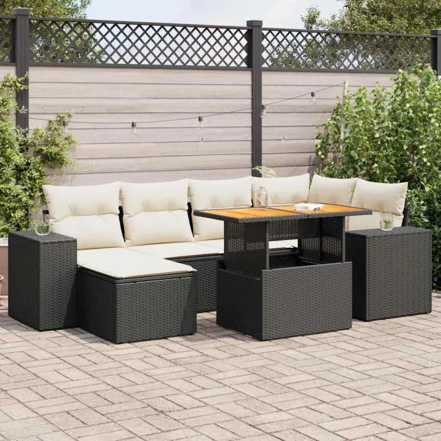 vidaXL 7-delige Loungeset met kussens poly rattan zwart, foto 2