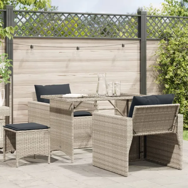 vidaXL 4-delige Loungeset met kussens poly rattan lichtgrijs grijs, foto 2