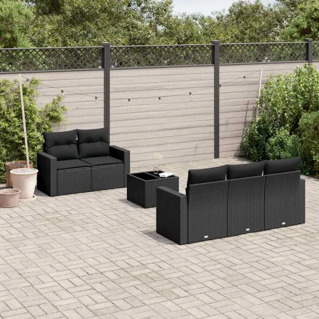 vidaXL 6-delige Loungeset met kussens poly rattan zwart, foto 2