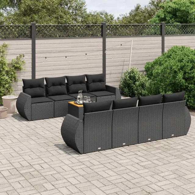 vidaXL 9-delige Loungeset met kussens poly rattan zwart, foto 2