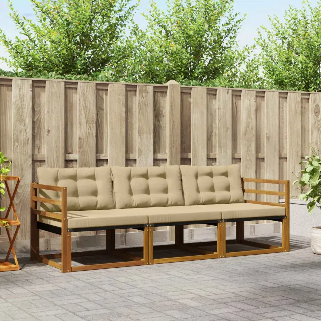 vidaXL Buiten bankenset 3 st 3-zits Natuurlijk en Beige