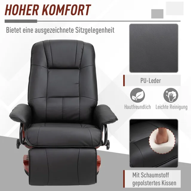 HAUSS SPOLE Relaxfauteuil - 360° Draaifauteuil - Handmatig Verstelbare Rugleuning En Voetsteun - Voor Woonkamer En Televisiekamer - Kunstleer Zwart Black