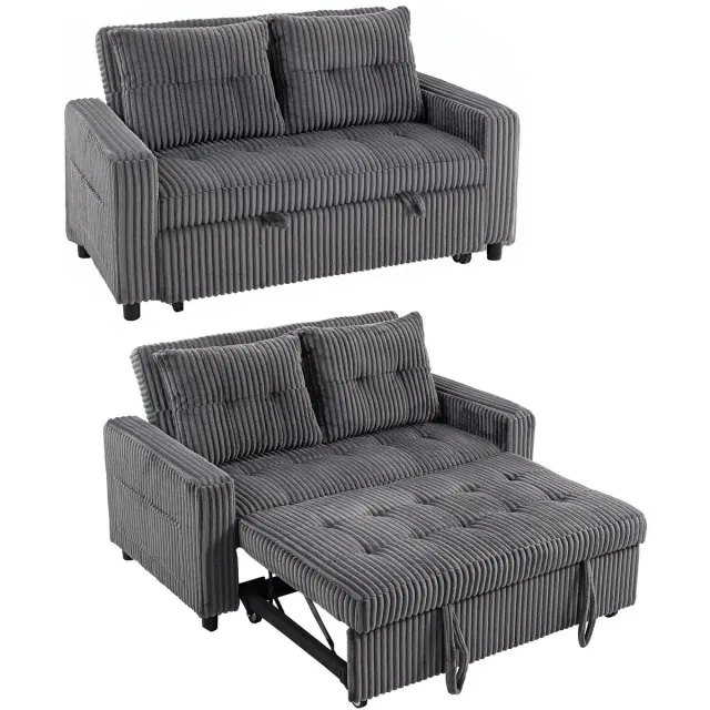 Homcom slaapbank uitschuifbaar tot bed - Sofa bed met verstelbare rugleuning 3 standen - Bank met slaapfunctie Donkergrijs