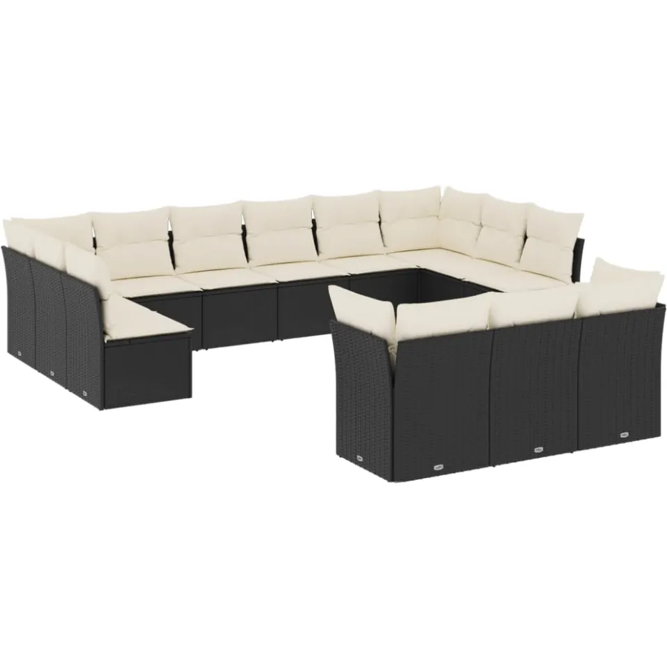 vidaXL 13-delige Loungeset met kussens poly rattan zwart