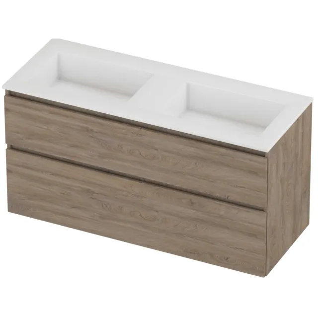 Proline Aristo Badmeubelset Polystone Elegant 120x46x62 cm Glans Wit Raw Oak Eiken
