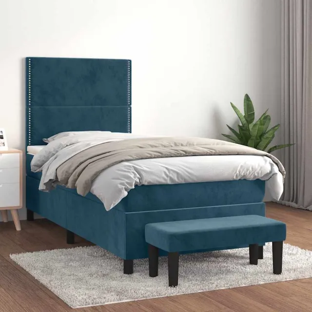 vidaXL Boxspring met matras fluweel donkerblauw 100x200 cm blauw