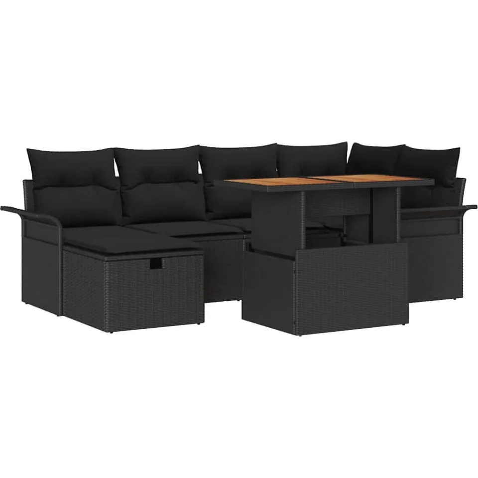 vidaXL Tuinbankenset 7 st Zwart poly rattan