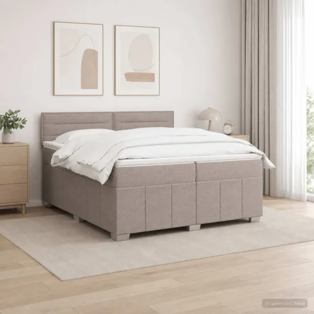 vidaXL Boxspringbed met matras met hoofdeinde Taupe 200 x 200 cm Stof