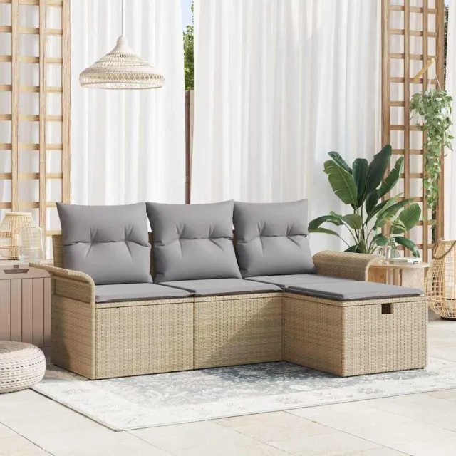 vidaXL Tuin Sofa Set 4 st Poly riet Grijs