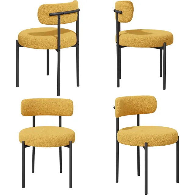 hawthyhome Eetkamerstoel Set van 4 Teddy Stof Gestoffeerde Stoel met Metalen Poten Moderne Keukenstoel Design Stoel Zachte Bouclé Stoel Comfortabele Zitstoel voor Eetkamer Woonkamer Keuken Slaapkamer Horeca Scandinavische Stijl geel