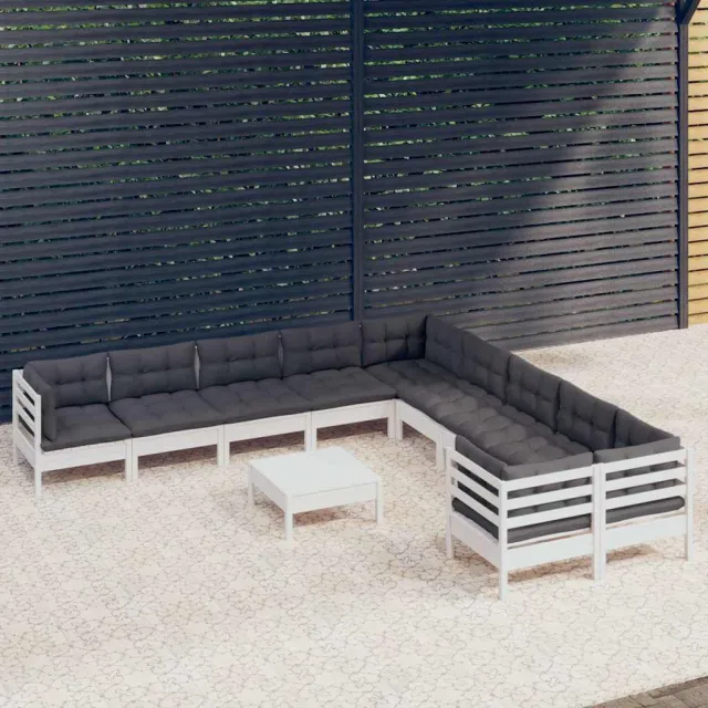 vidaXL 11-delige Loungeset met kussens grenenhout wit, foto 2