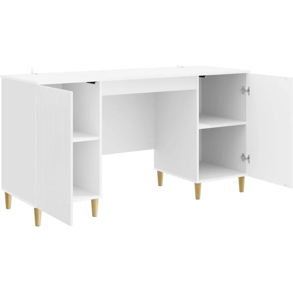 vidaXL Bureau met plank Hoogglans Wit 142,5 x 50 x 75 cm Bewerkt hout, foto 3