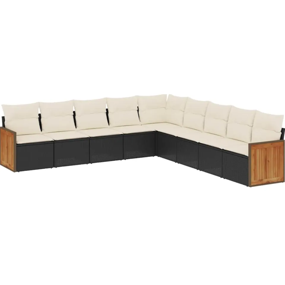 vidaXL 9-delige Loungeset met kussens poly rattan zwart