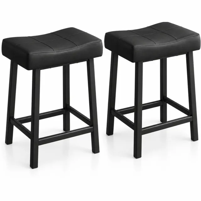 Luxevo Barkrukken Set van 2 - 61 cm - Kunstleer - Met Voetensteun - Zwart