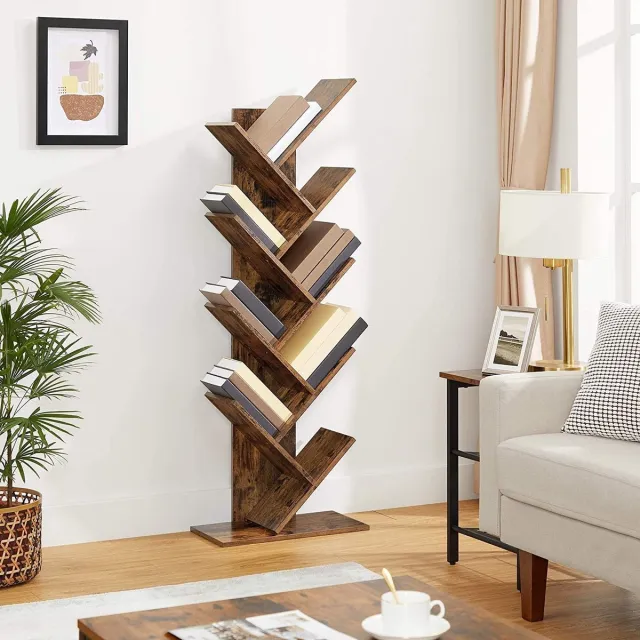 Parya HOME Houten Boekenkast - 8 niveaus - Vintage - Staande Plank - Bruin
