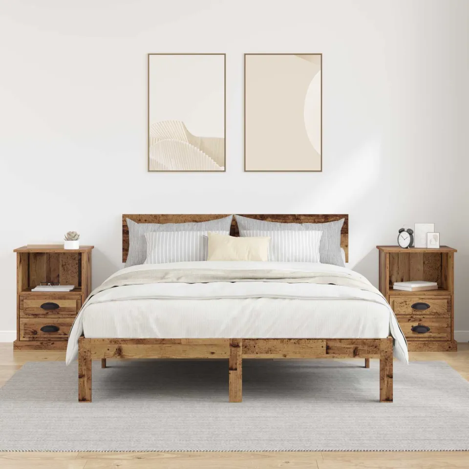 vidaXL Nachtkastje 2 st Oudhout 36 x 43 x 60 cm Bewerkt hout bruin, foto 4