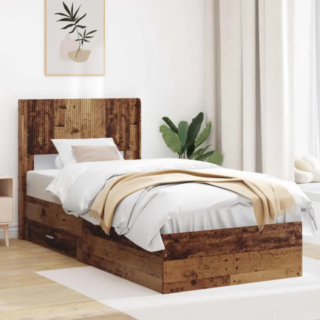 vidaXL Bedframe met opbergruimte en hoofdbord Oud hout 100 x 200 cm Bruin