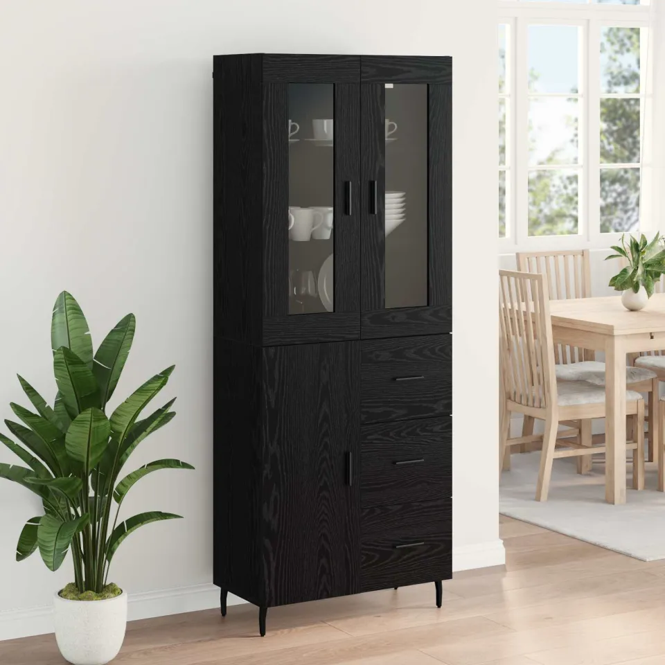 vidaXL Hoge kast 2 st Zwart Eiken 69,5 x 34 x 180 cm Bewerkt hout, foto 3