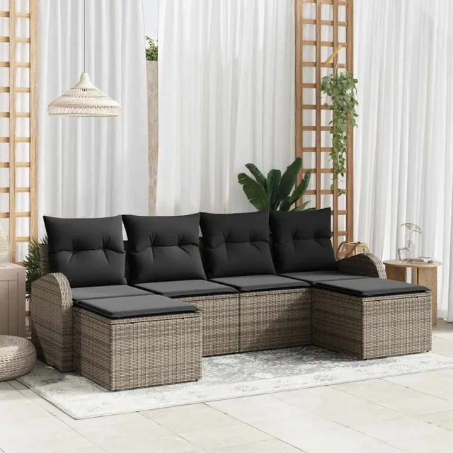 vidaXL Bankstel 6 st Grijs poly rattan, foto 2