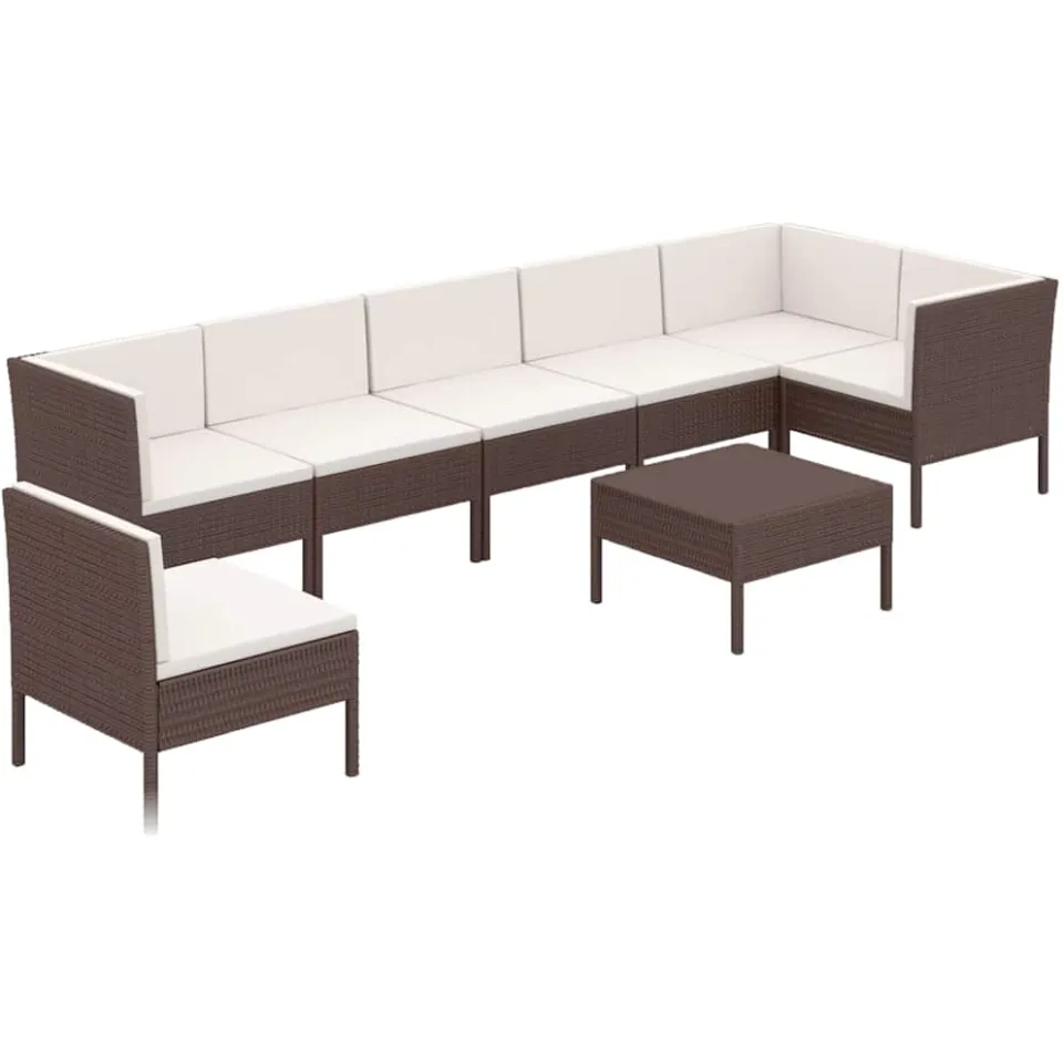 vidaXL 8-delige Loungeset met kussens poly rattan bruin, foto 3
