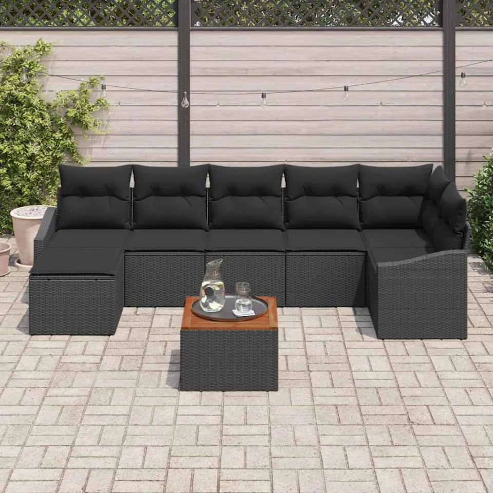 vidaXL Tuinbankenset 8 st Zwart poly rattan