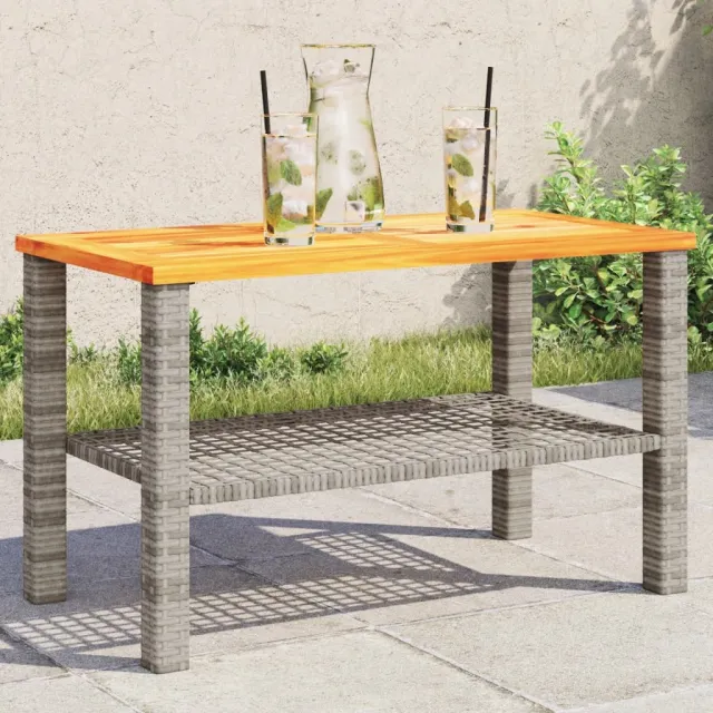 vidaXL Tuintafel 70x38x42 cm poly rattan en acaciahout grijs, foto 2