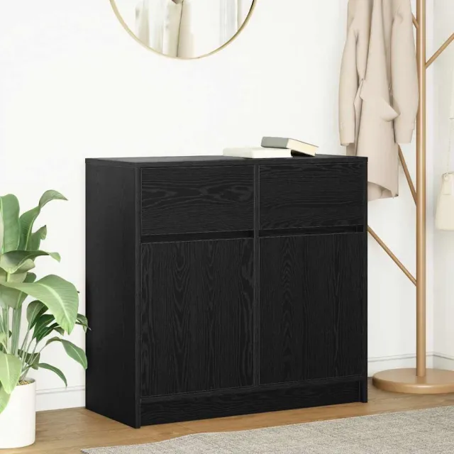 vidaXL Dressoir met lade 80x34x76 cm spaanplaat zwart eikenkleurig, foto 2