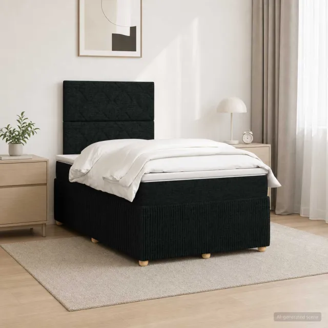 vidaXL LED Boxspring Bed met Matras Zwart 120 x 190 cm Stof