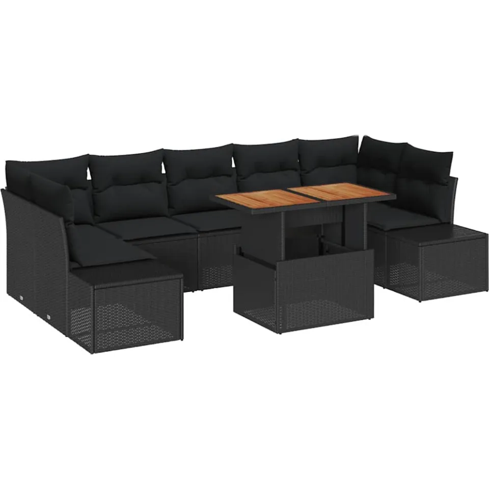 vidaXL Tuin Sofa Set 8 st Zwart Poly riet, foto 4