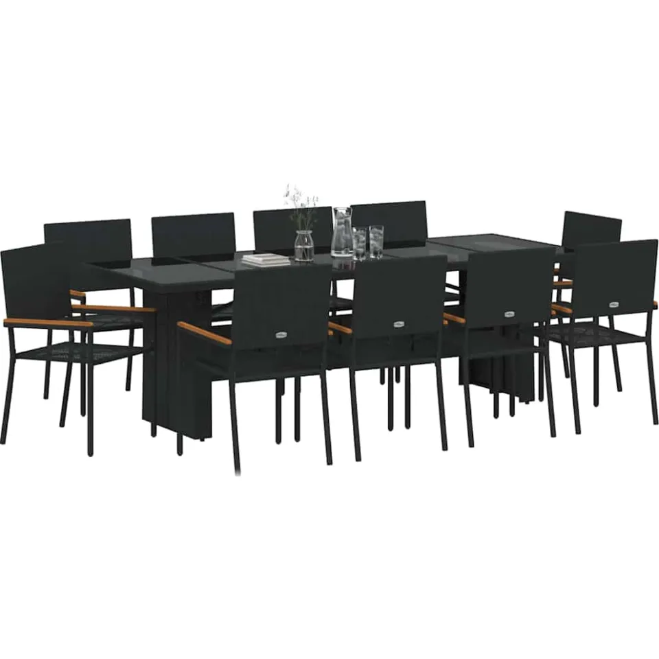 vidaXL Tuin eettafelset 11 st Zwart poly rattan