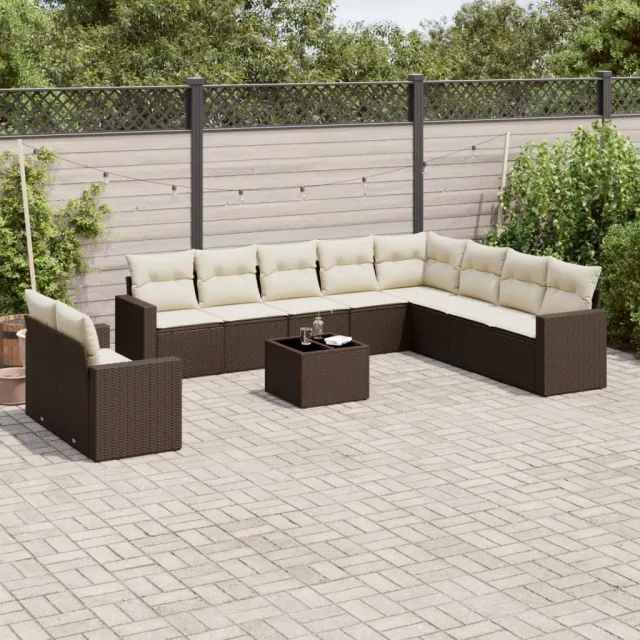 vidaXL 11-delige Loungeset met kussens poly rattan bruin, foto 2