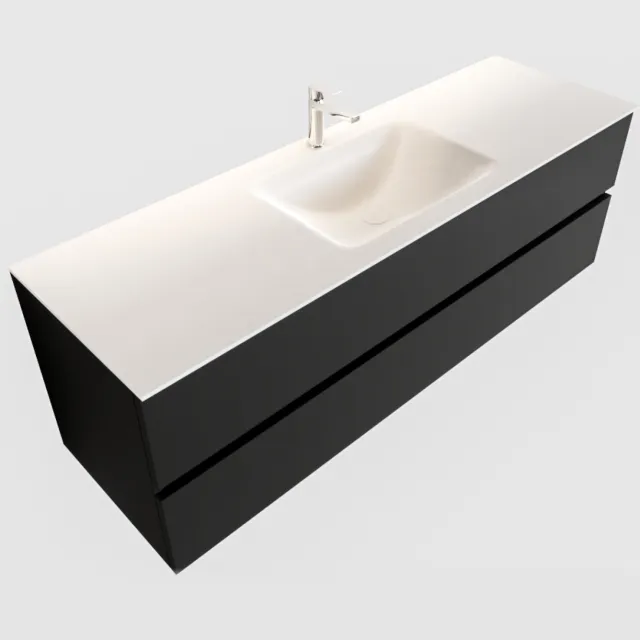 Boss & Wessing Badkamermeubel Solid Surface BWS Oslo 150x45 cm Mat Zwart Urban Midden (1 kraangat)