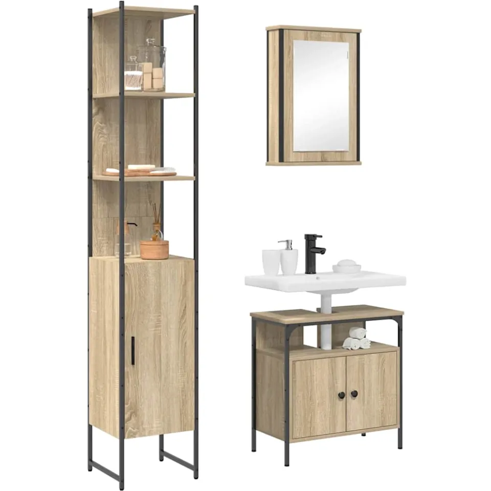 vidaXL Badkamermeubelset 3 st Sonoma Eiken 33 x 33 x 185,5 cm Bruin
