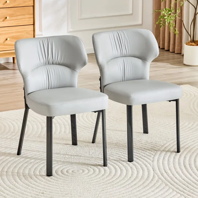 Clruro Eetkamerstoelen - 2 Stuks - Gewatteerde Zitting - PU-Leer/Metaal - Zwart Grijs