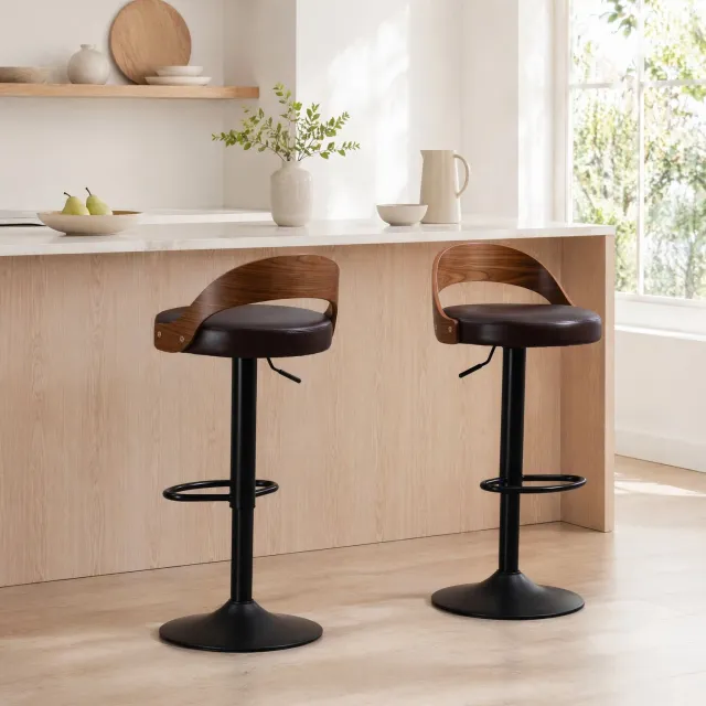 CHICFURN Barkruk - Set van 2 - Draaibaar - Hoogte verstelbaar - Bruin