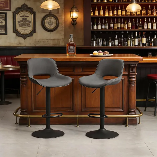 HAUSS SPOLE Barkruk - Set Van 2 - Draaibaar En In Hoogte Verstelbaar Met Rugleuning - Voor Keuken En Bartafel - Stof Grijs