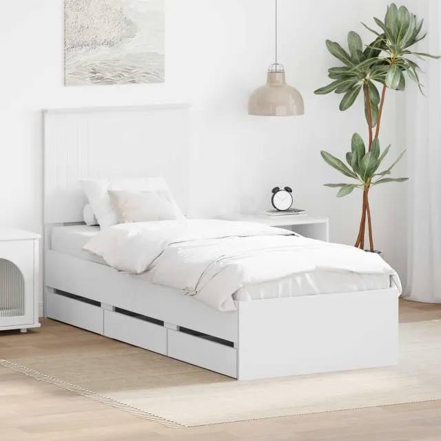 vidaXL Bedframe met lade met hoofdeinde Wit 75 x 190 cm Ingenieurshout