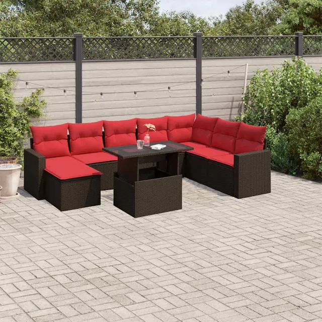 vidaXL 9-delige tuinbankset met kussens, bruin polyrotan, foto 2