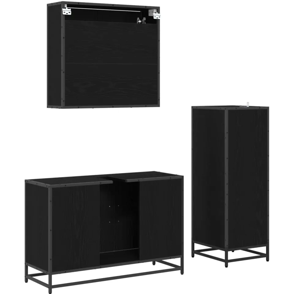 vidaXL Badkamermeubelset 3 st Zwart Eiken 90 x 33 x 60 cm Bewerkt hout, foto 3