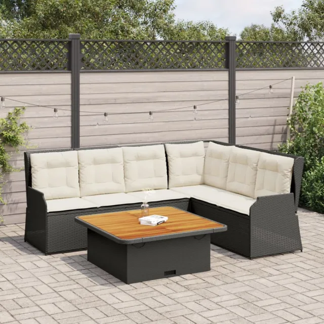 vidaXL 5-delige Loungeset met kussens poly rattan zwart, foto 2