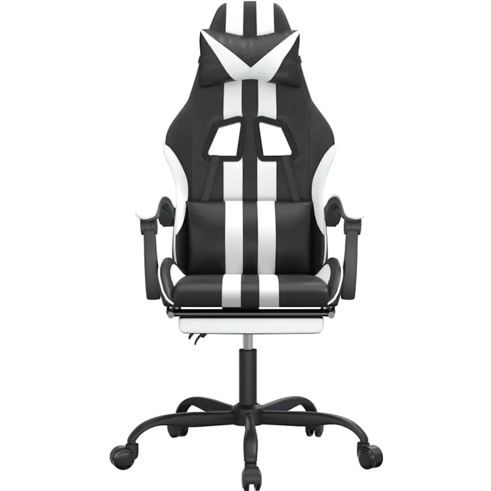 vidaXL Gamestoel draaibaar met voetensteun kunstleer zwart en wit